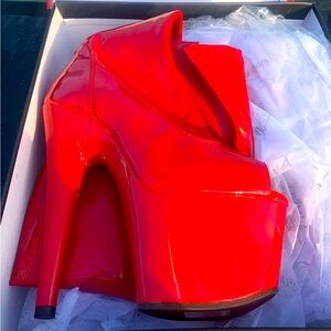 Pleaser thigh high red holographic boots size 6 womens. New with box.